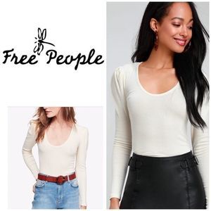 Free People Hey Lady Ribbed Pleated Shoulder Top